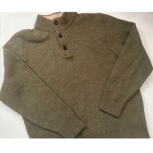 Bob Timberlake Mens XL Olive Green Lambswool Blend Waffle Knit Henley Sweater
